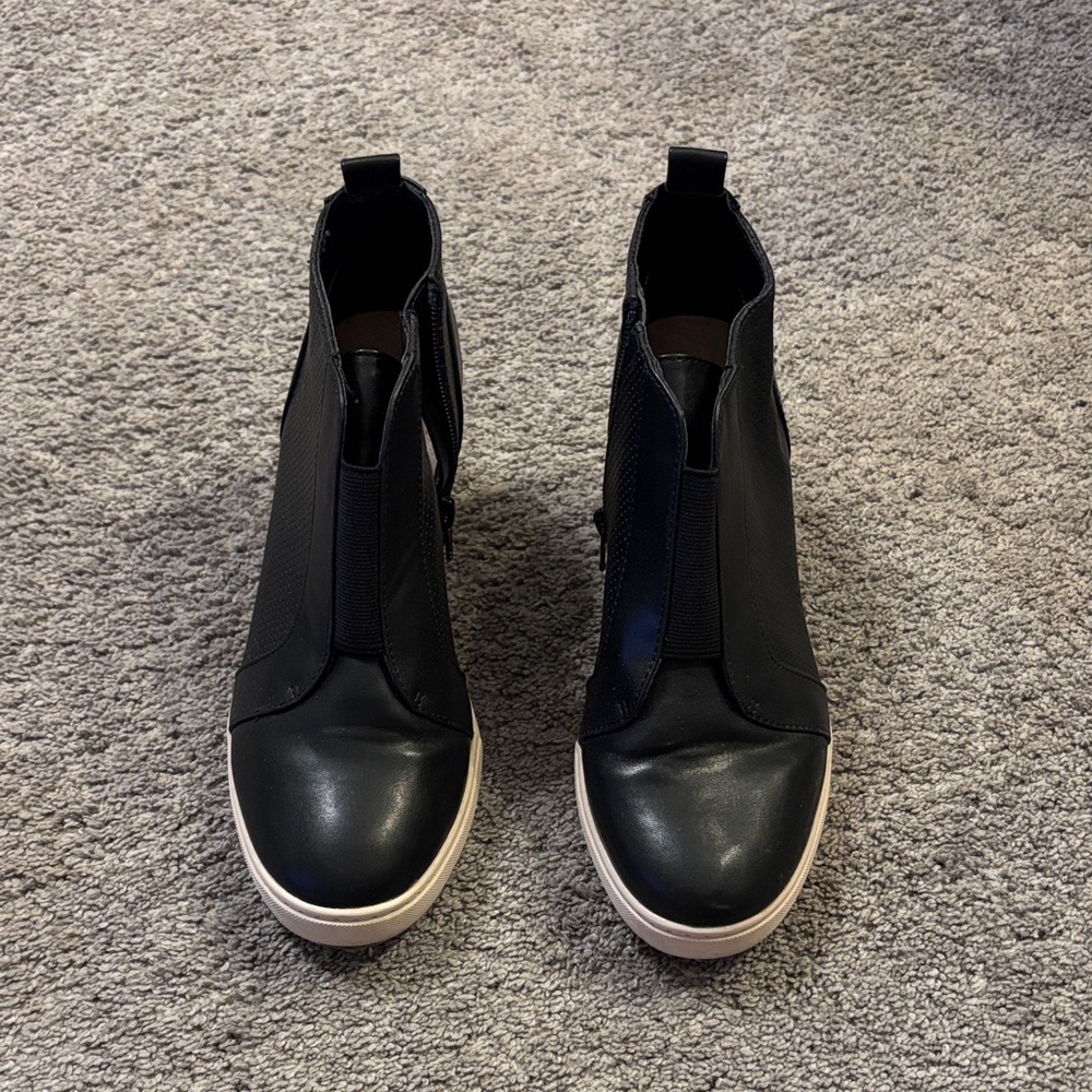 a new day Black Ankle Boots with White Soles